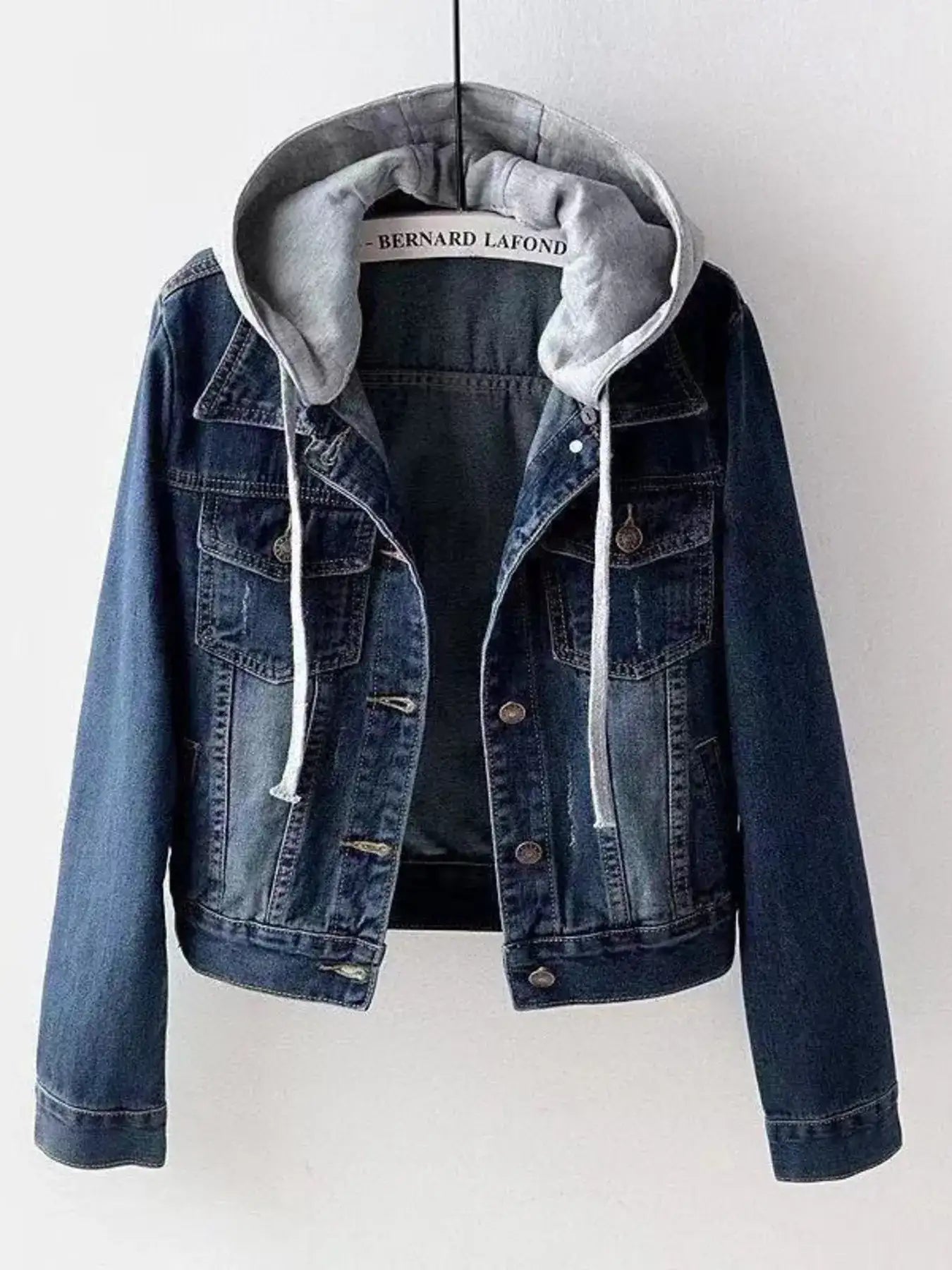 Full Size Button Up Drawstring Hooded Denim Jacket Plus Size.