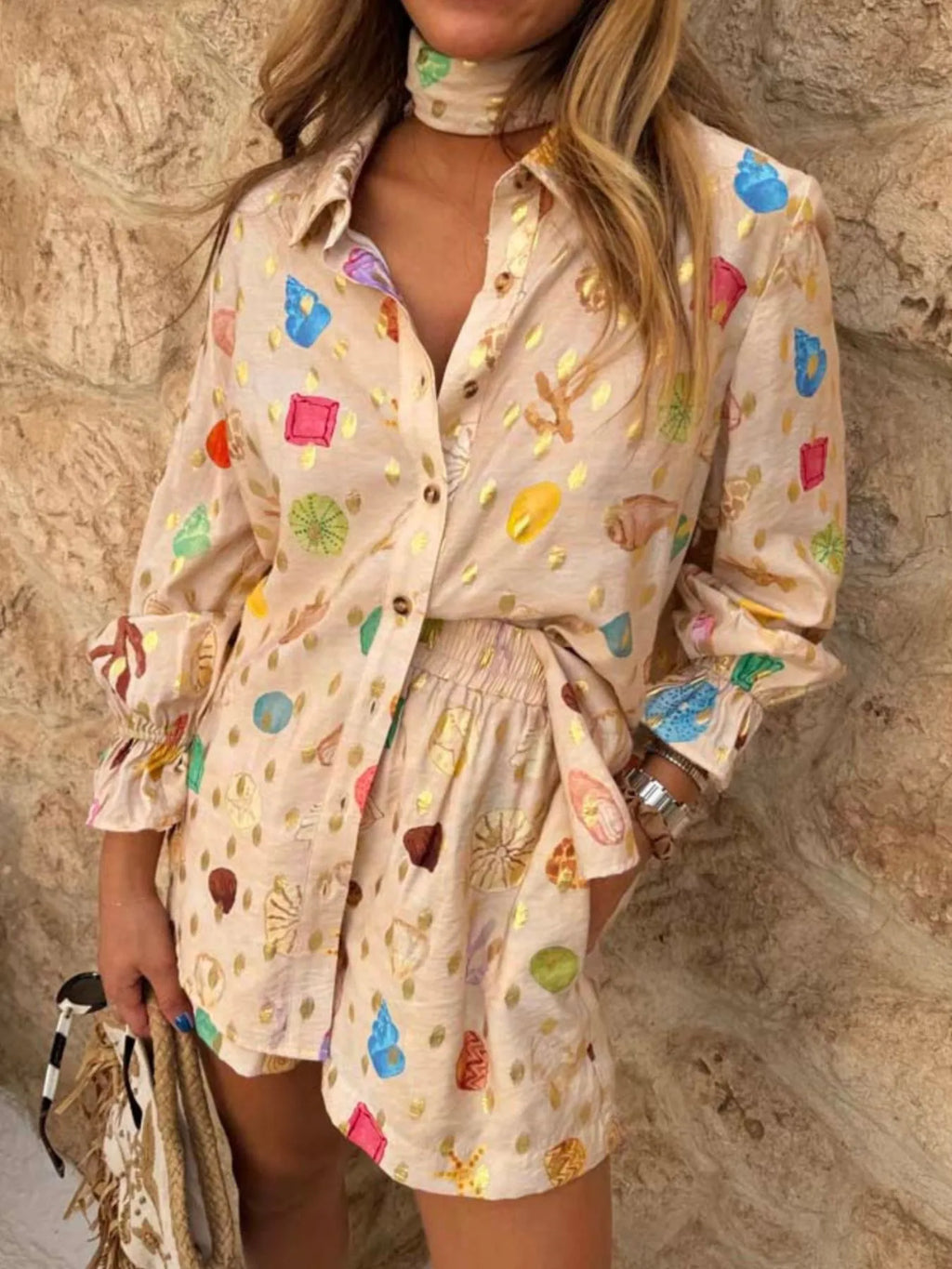 Colorful Print Shirt and Shorts Matching Set.