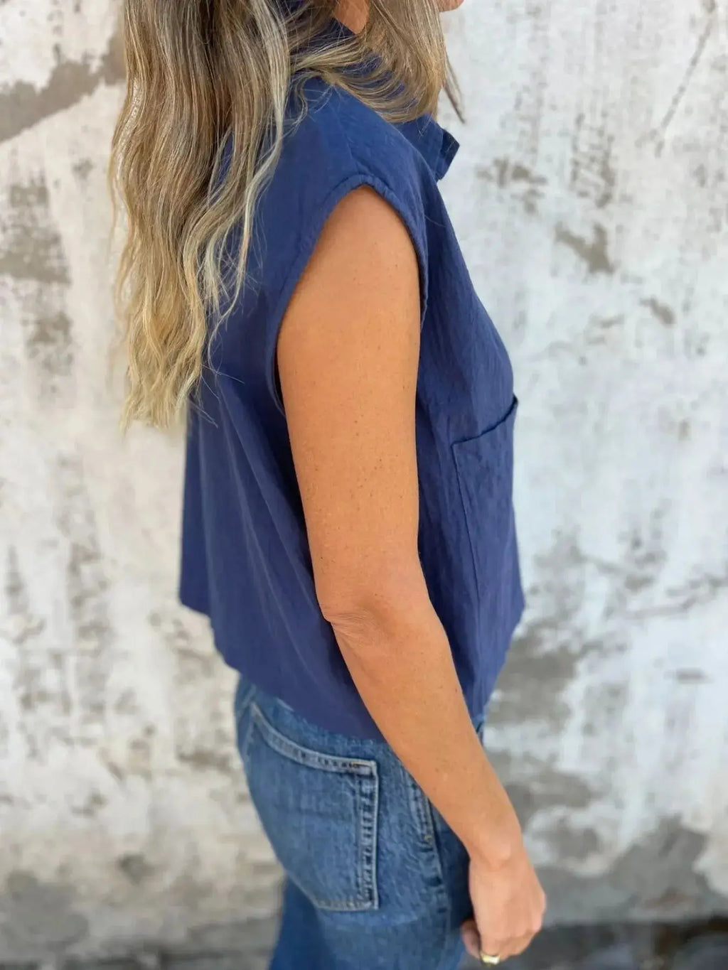 Full Size Textured Button-Front Sleeveless Shirt Plus Size.