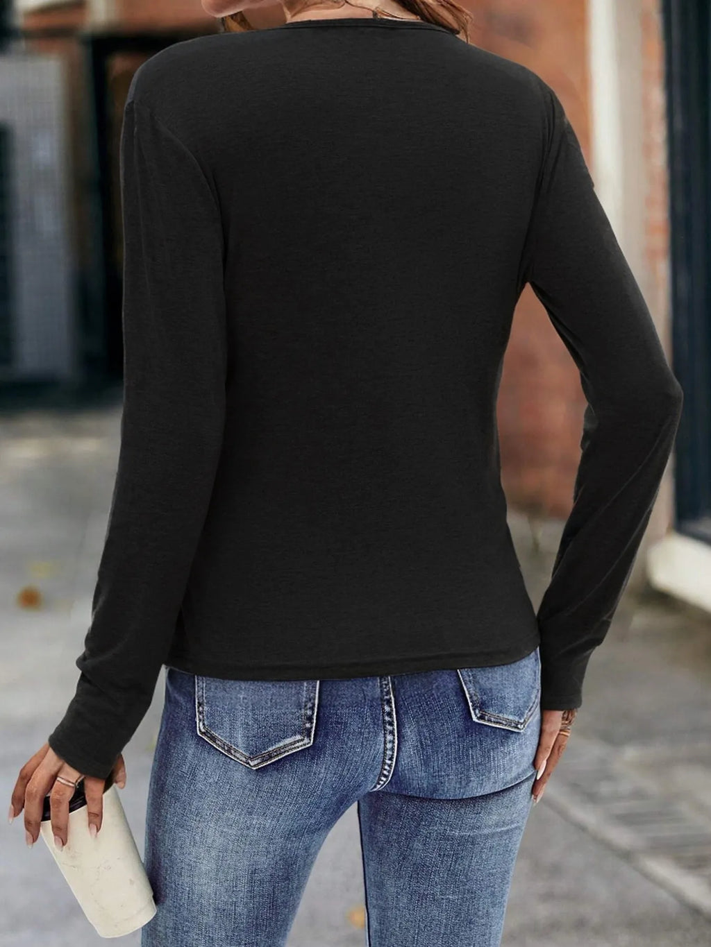 Ruched Surplice Long Sleeve T-Shirt.