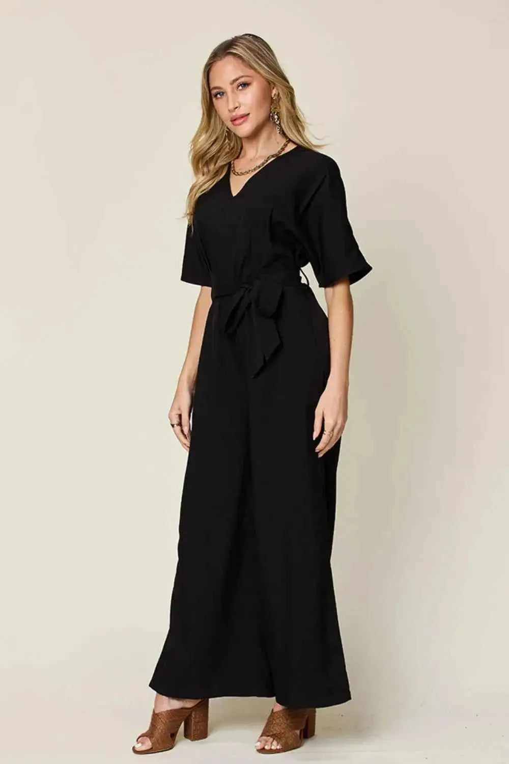 V-Neck Tied Side Slit women Jumpsuit.