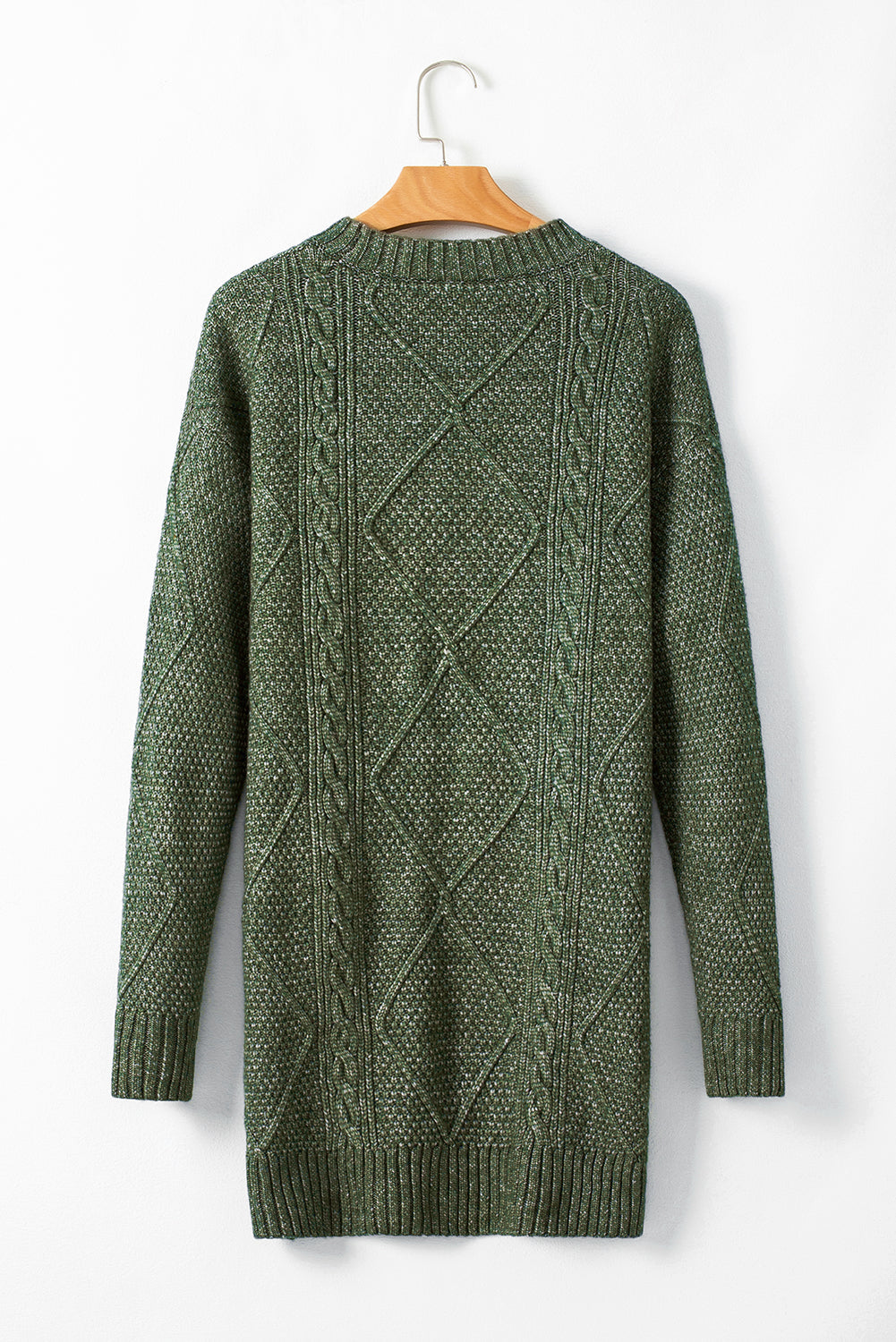 Mist Green Cable Knit Drop Shoulder Loose Fit Sweater Dress Dear-Lover Dropshipping