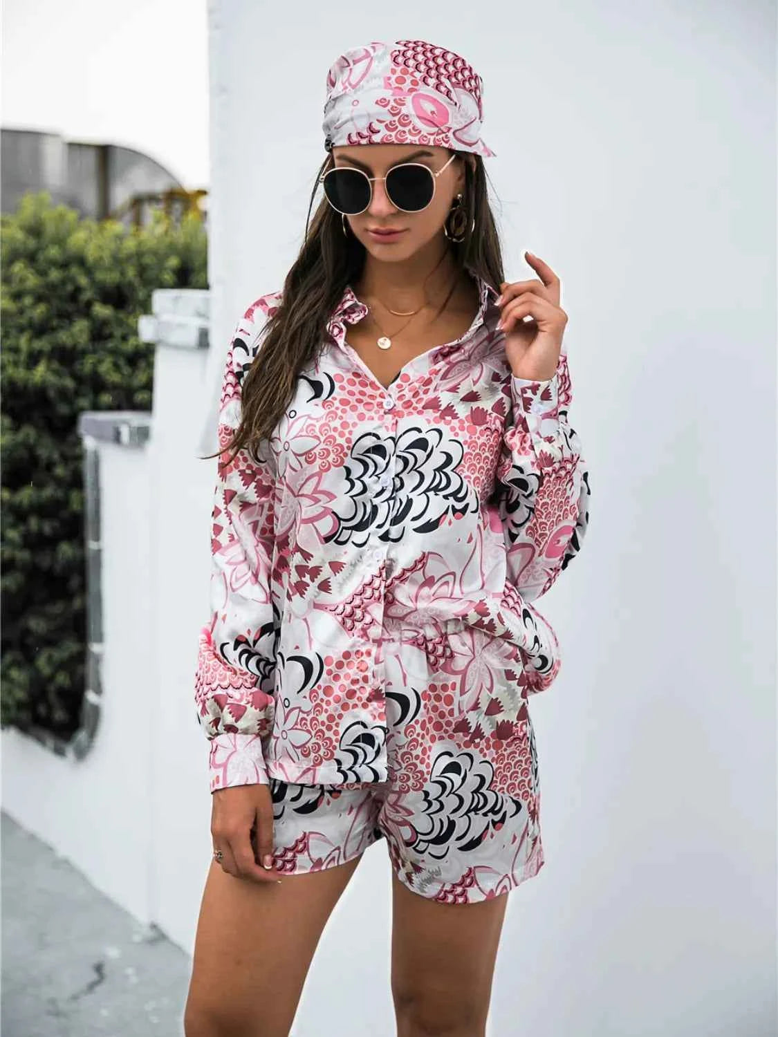 Long Sleeve Shirt and Shorts Set womem