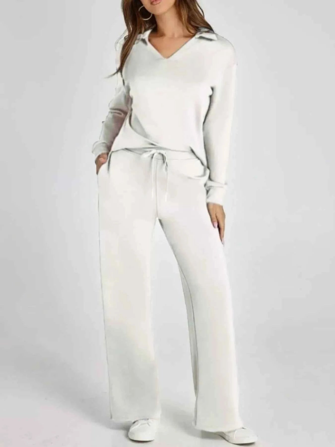 Full Size Johnny Collar Long Sleeve Top and Pants Plus Size