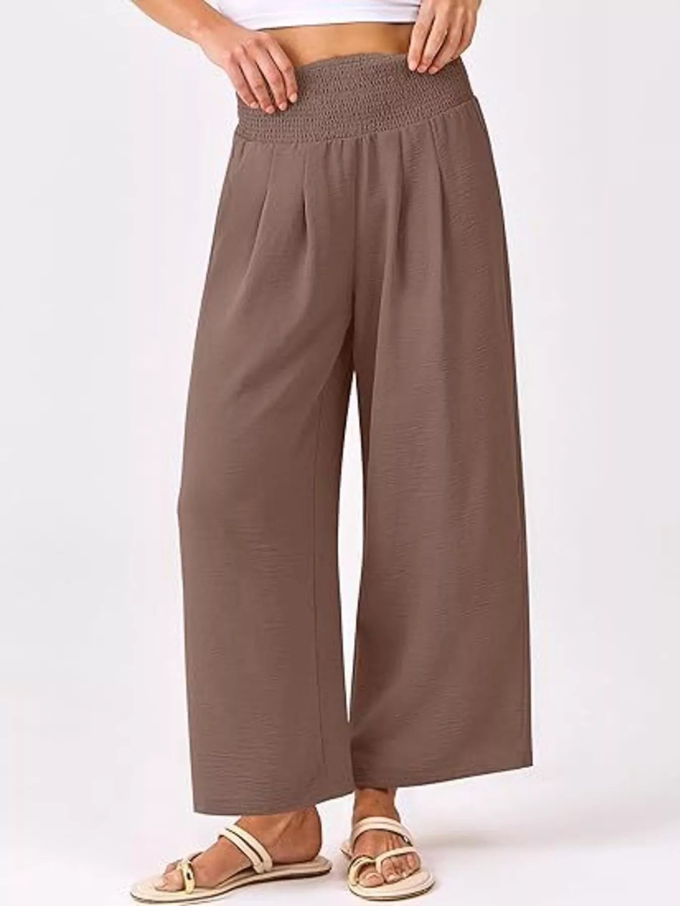 Wide Leg Smocked High Waist Pants.
