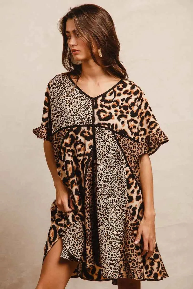 BiBi Leopard Prints Mix and Match Short Sleeves Dress.