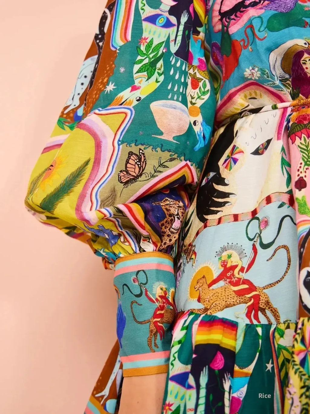 Colorful long Sleeve Mini Dress with Belt.