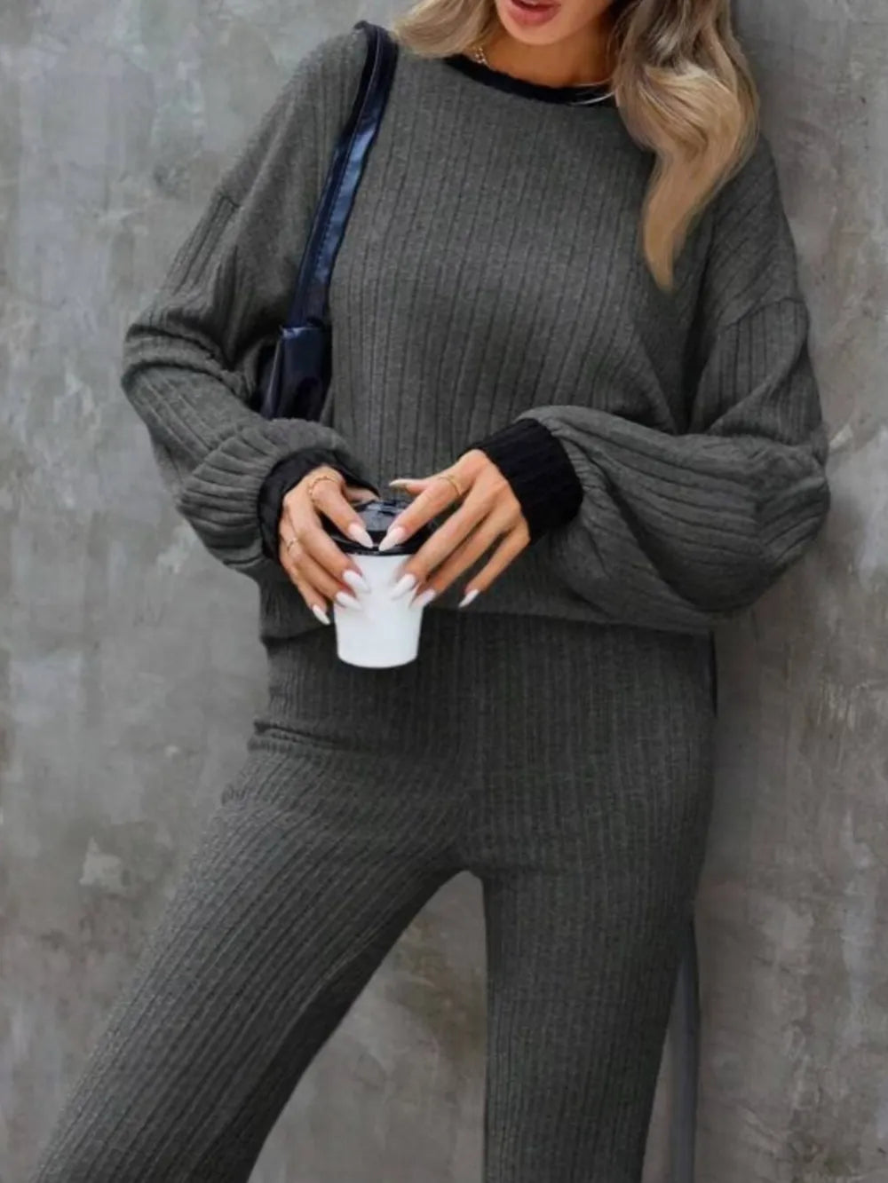 Long Sleeve Top and Bootcut Pants Set.