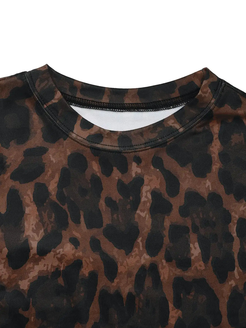 Leopard Round Neck Top and Skirt Set.