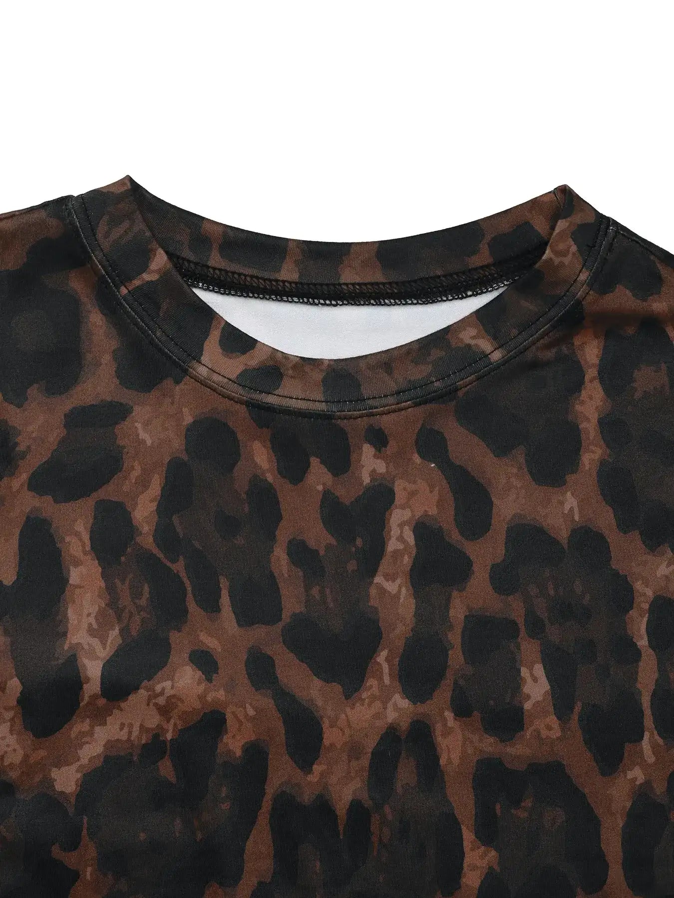 Leopard Round Neck Top and Skirt Set.