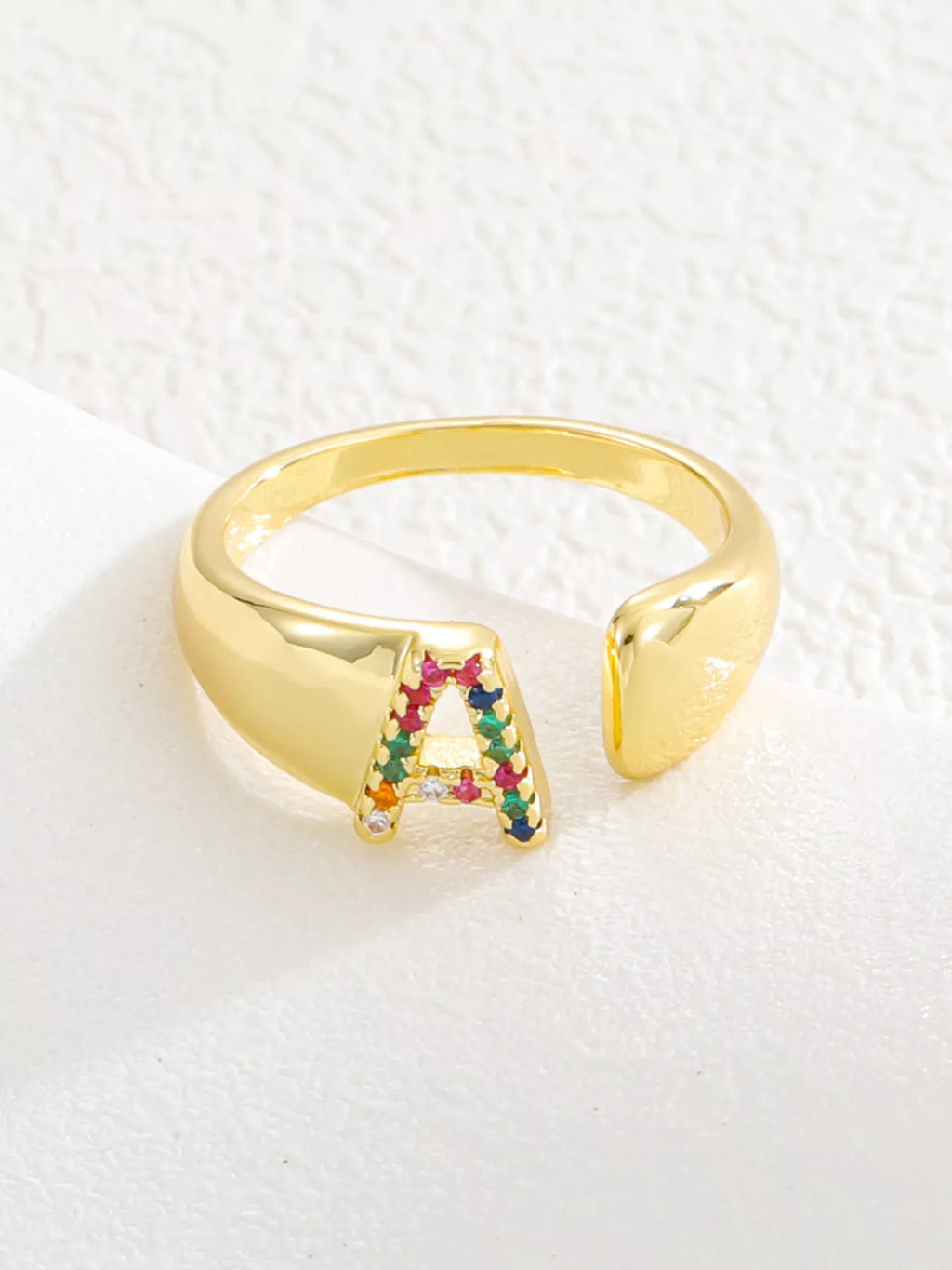 18K Gold-Plated Zircon Letter Ring.