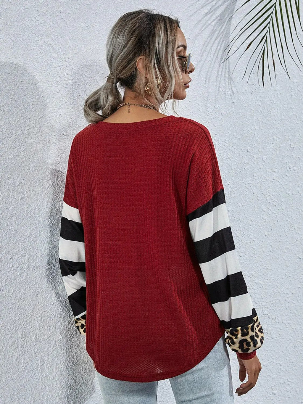 Leopard Striped Waffle-Knit Top.