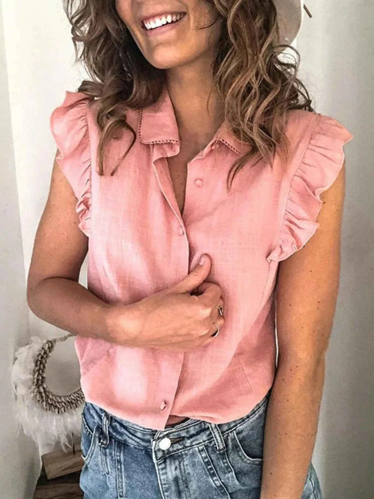 Ruffle Sleeve Button-Up Shirt