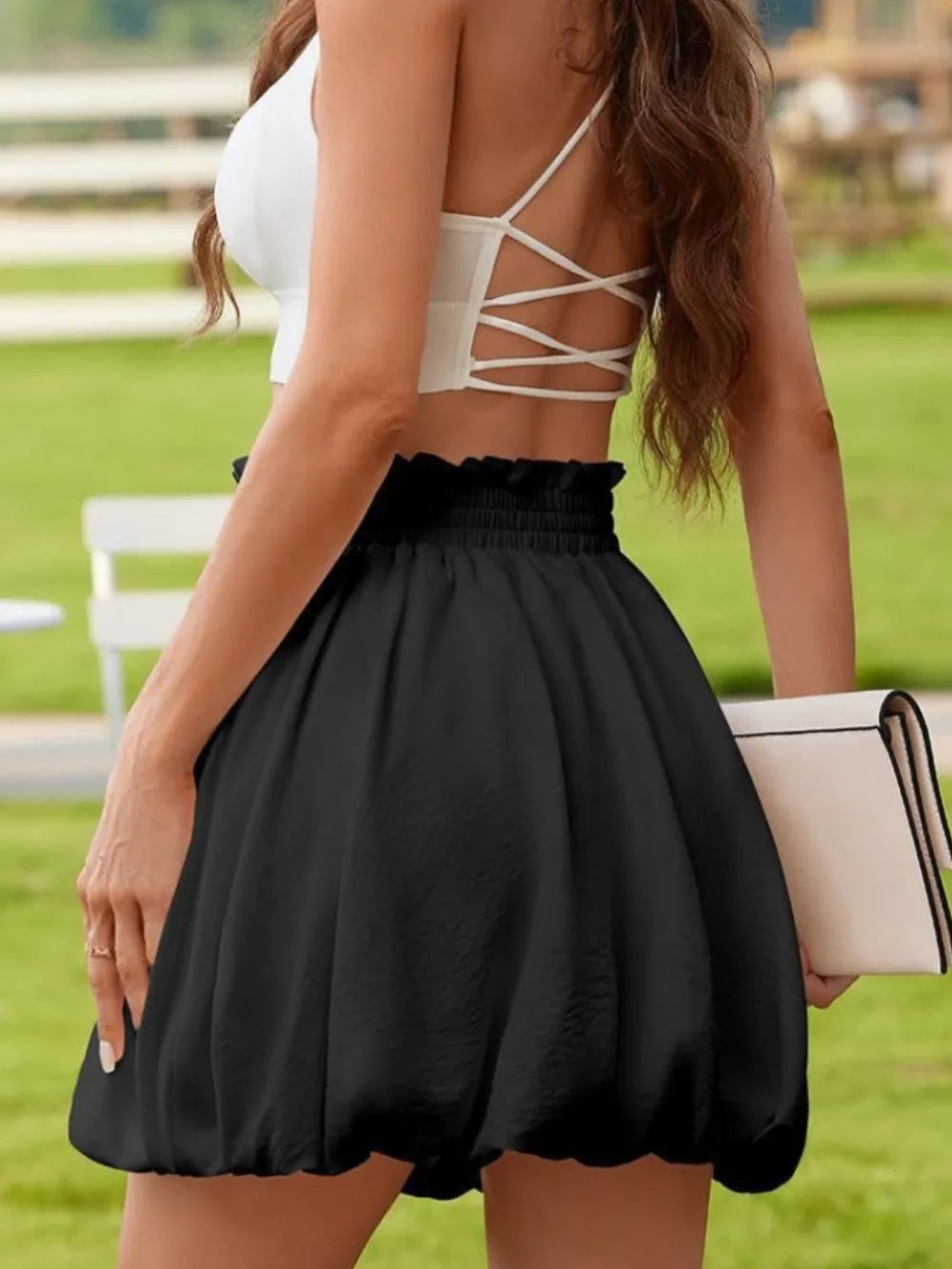 Frill Smocked Mini Skirt.