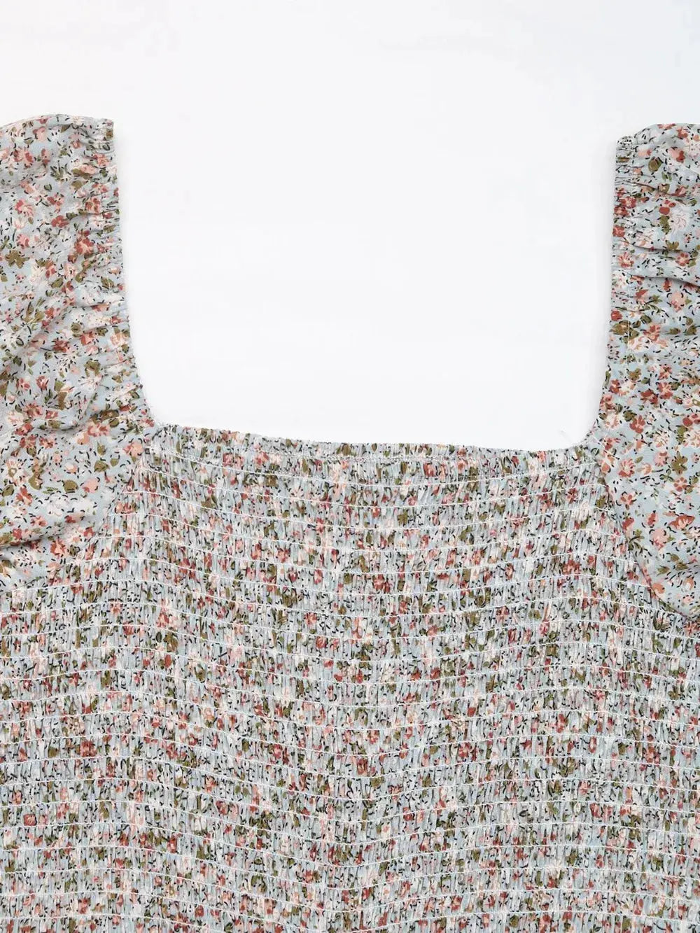Perfee Ditsy Floral Smocked Square Neck Puff Sleeve Jumpsuit.