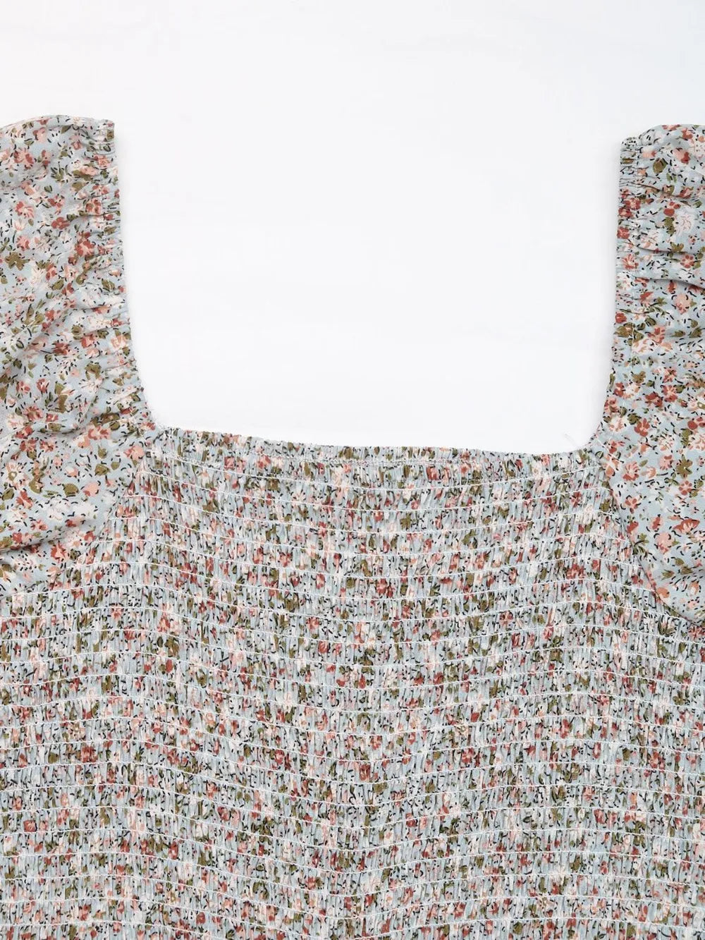 Perfee Ditsy Floral Smocked Square Neck Puff Sleeve Jumpsuit - CHIC TB