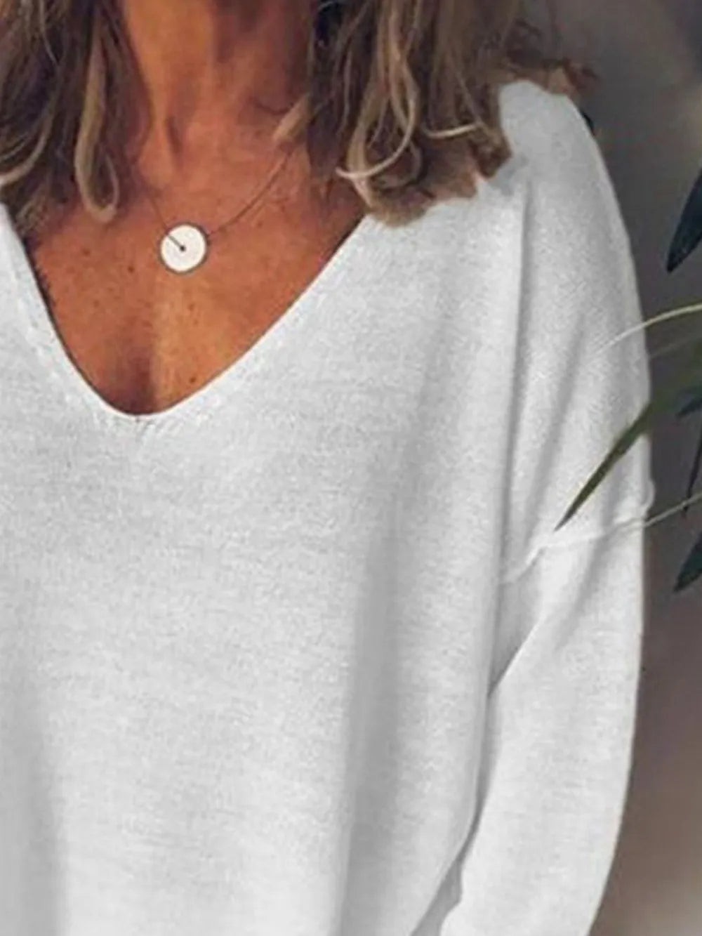 Full Size V-Neck Drop Shoulder Long Sleeve T-Shirt Plus Size.