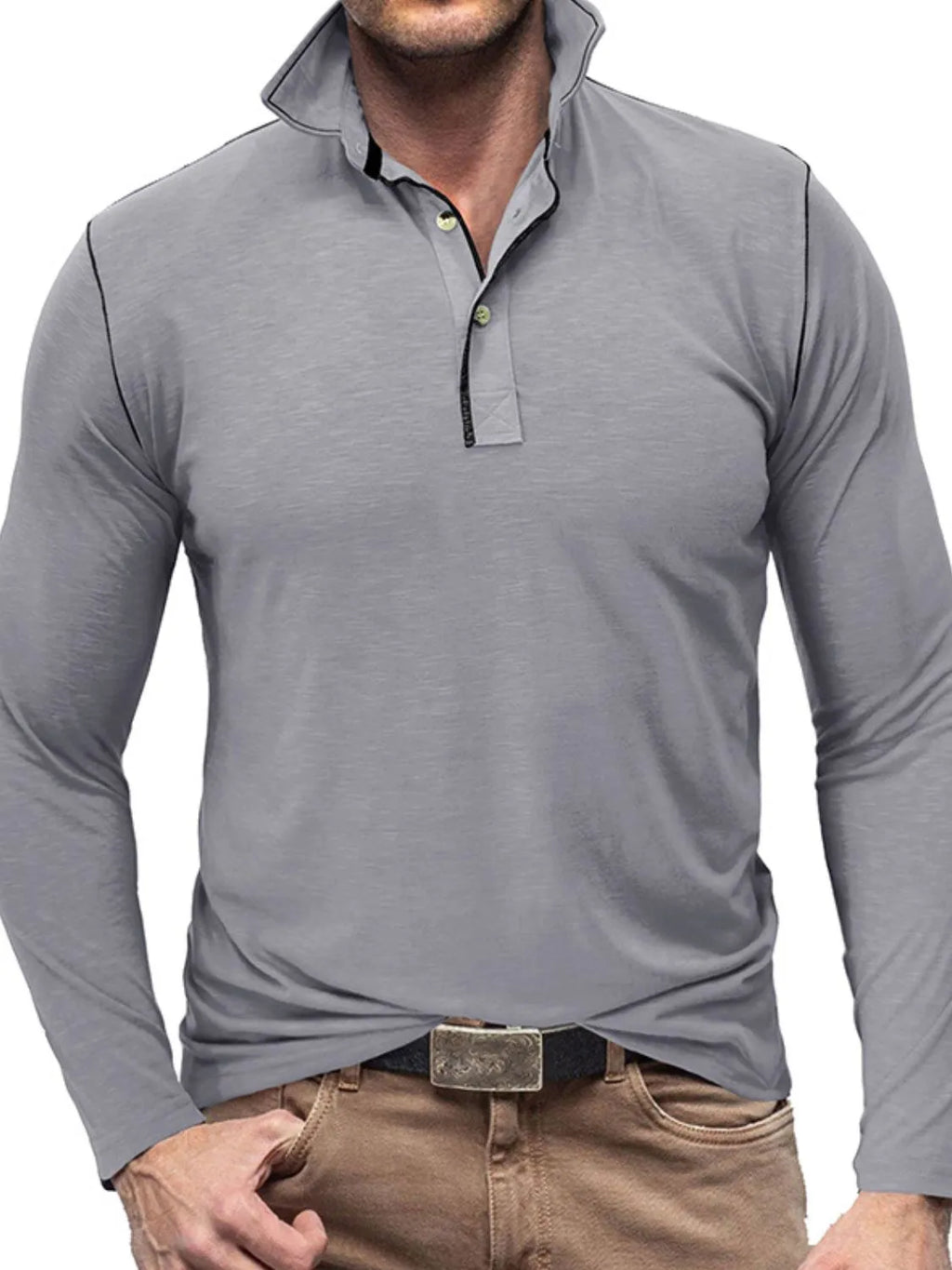 Men's Button Detail Long Sleeve Polo.