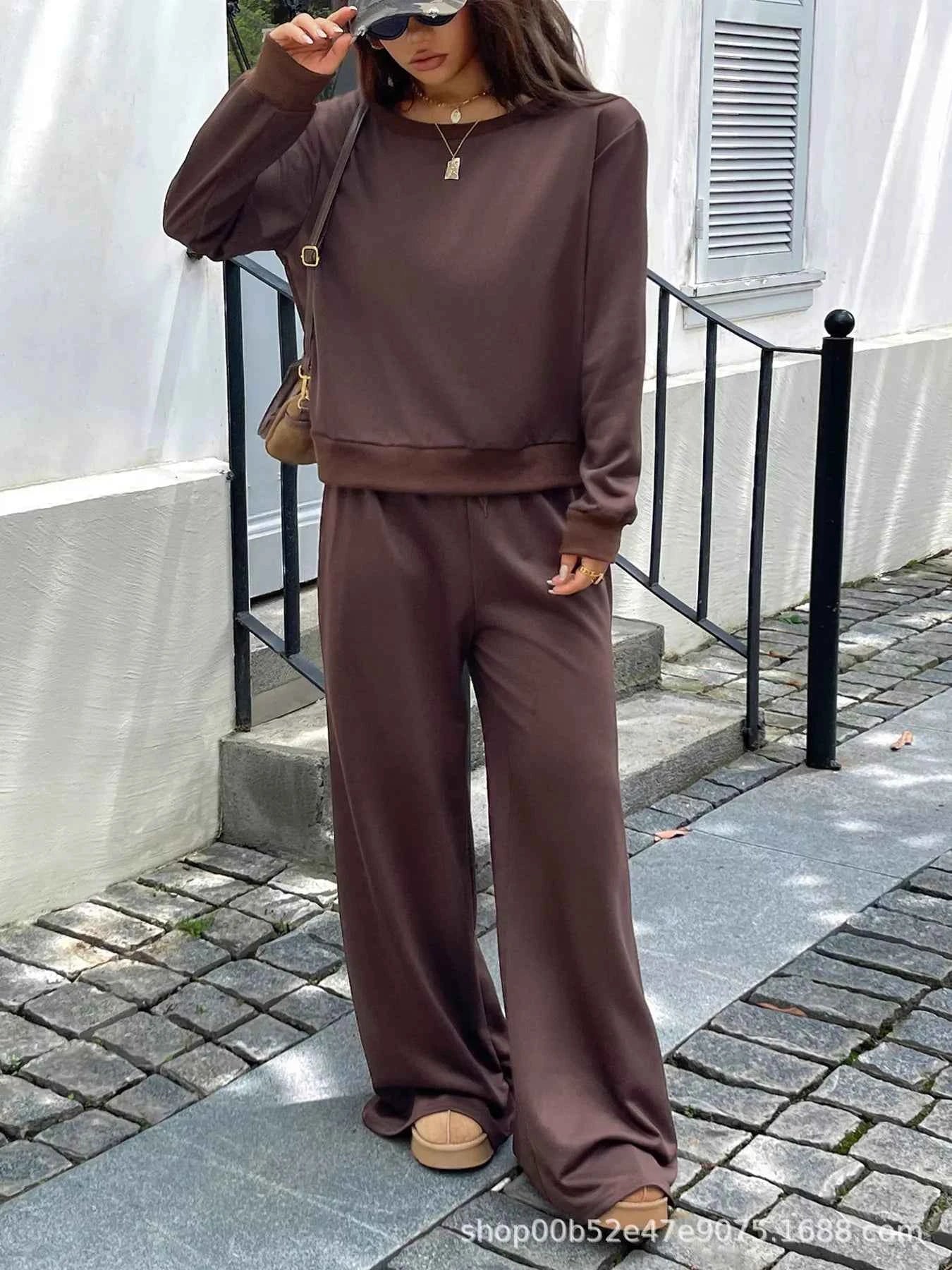 Boat Neck Long Sleeve Top and Pants Set
