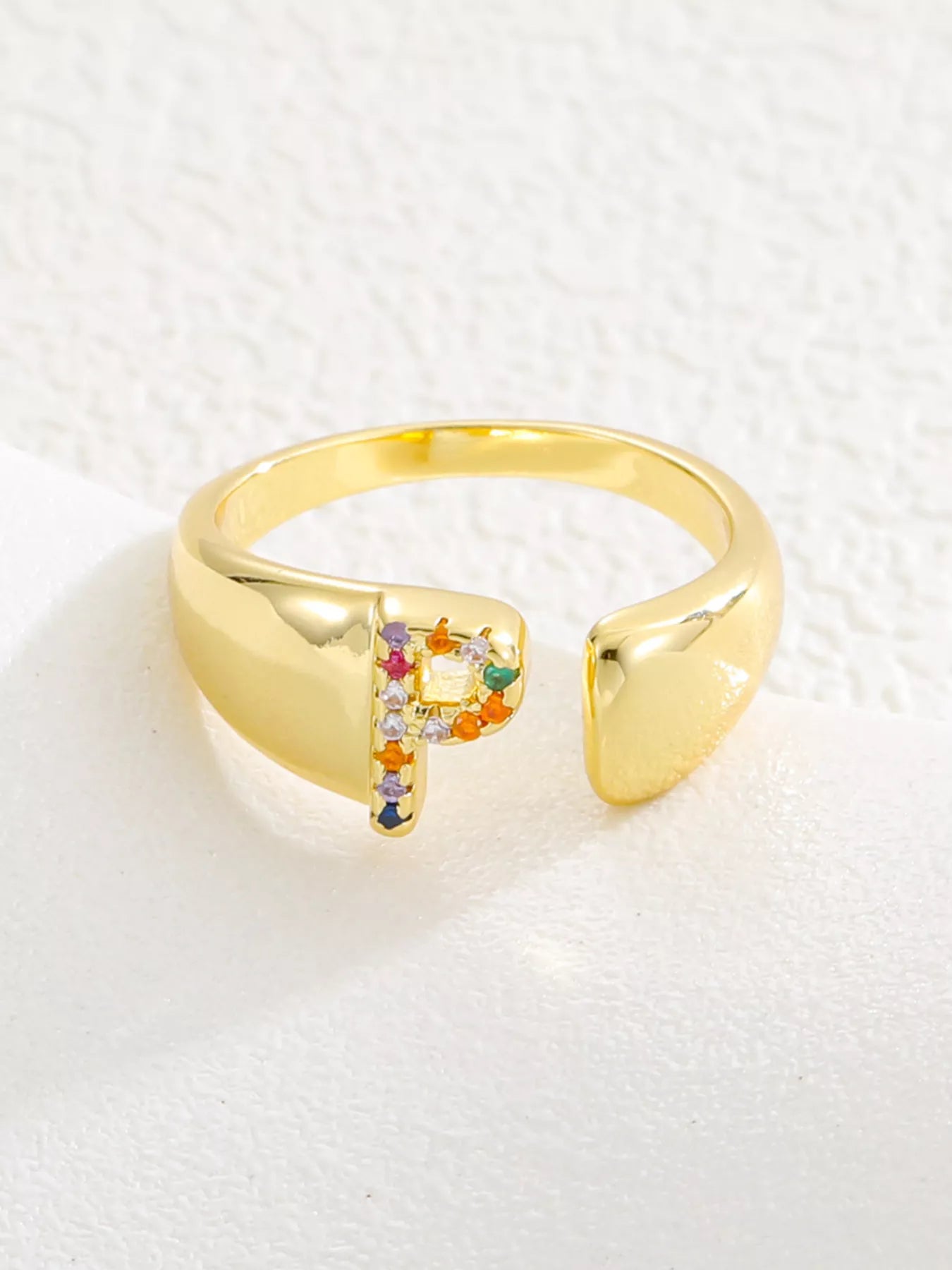 18K Gold-Plated Zircon Letter Ring.