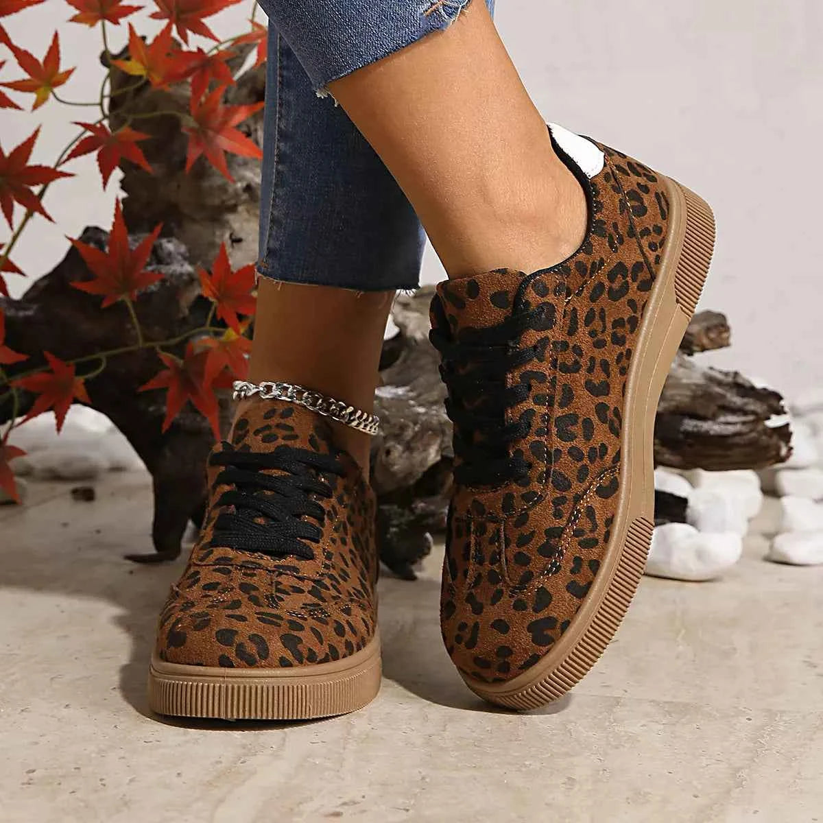 Leopard Lace Up Sneakers