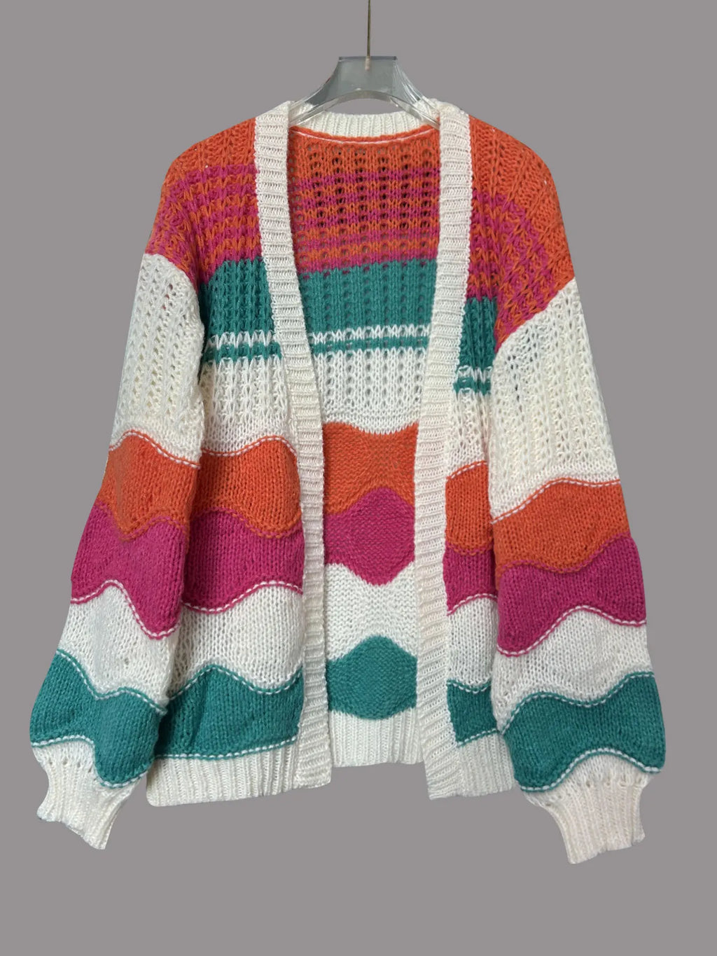 Color Block Open Front Cardigan.