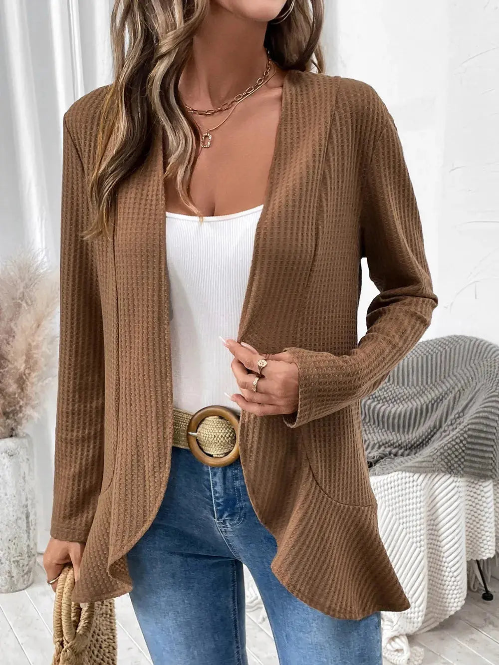 Open Front Long Sleeve Cardigan.