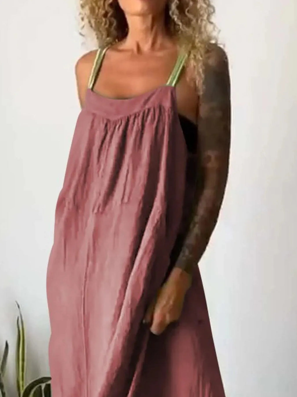 Full Size Ruched Cami Maxi Dress with Pockets Plus Size.