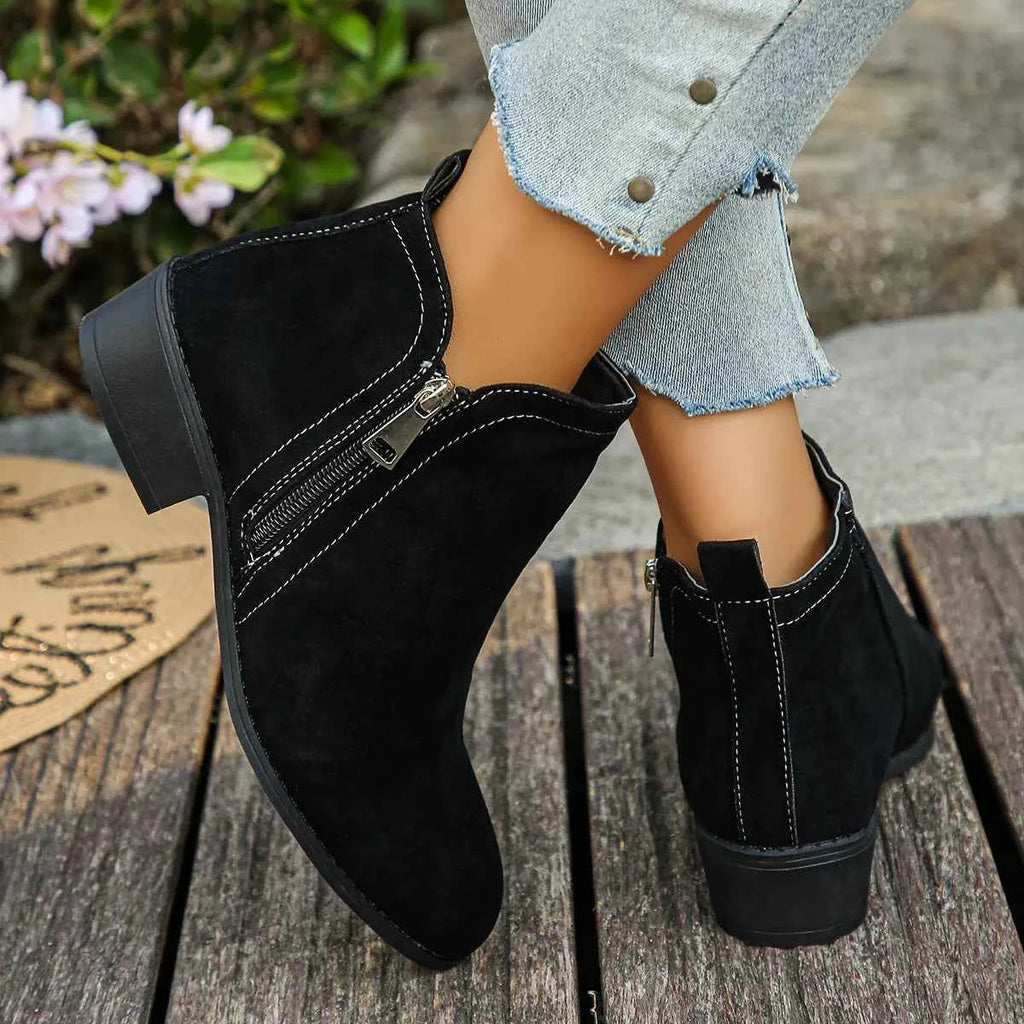 Point Toe Block Heels Boots