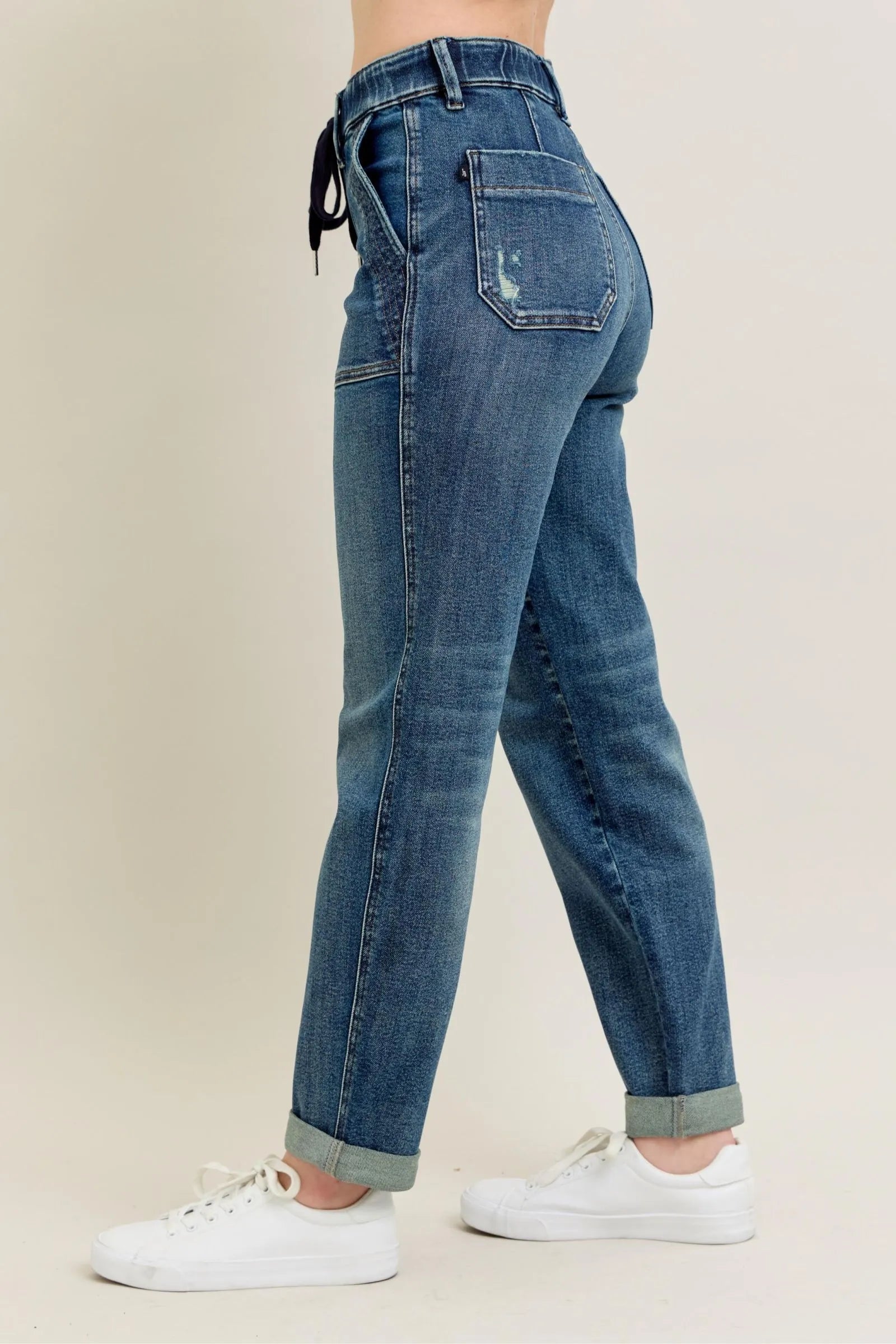 HIGH WAISTED Vintage Wash Jeans w/ Drawstring Plus Size.