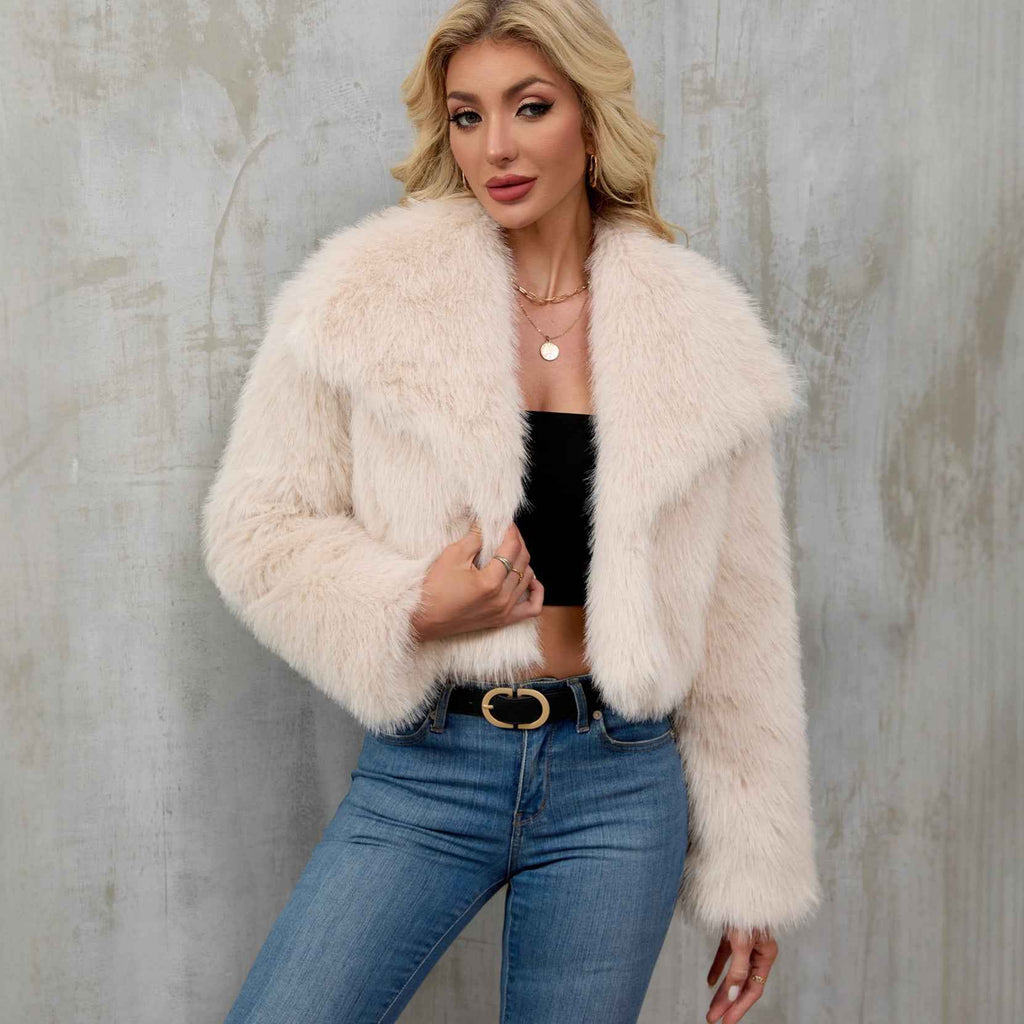 Faux Fur Flared Collar Women's Short Faux Fur Coat