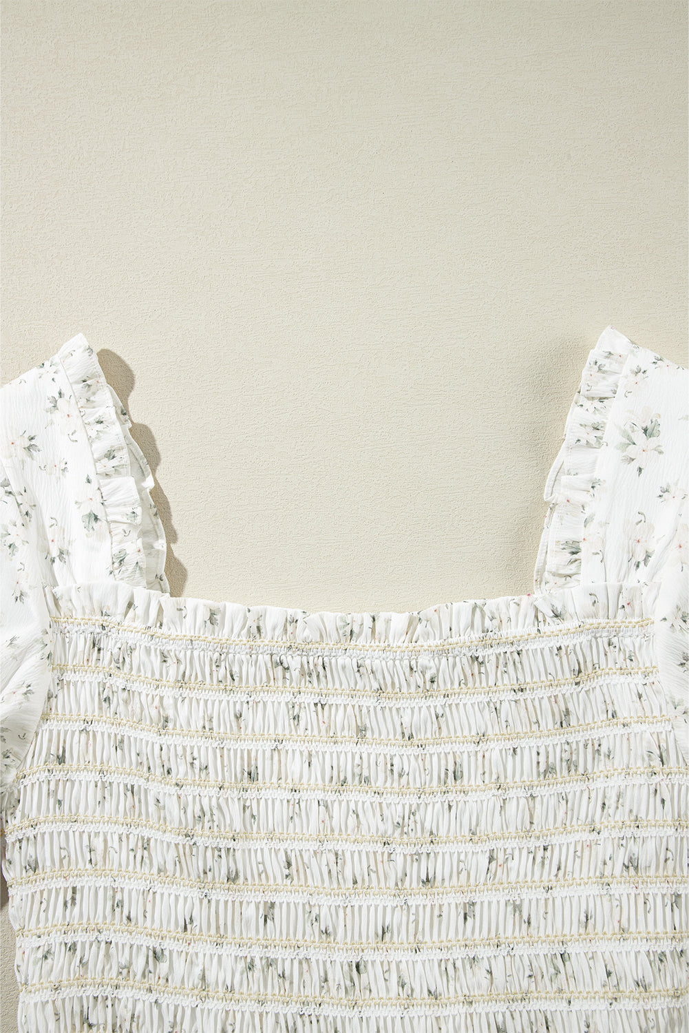 White Boho Floral Smocked Wide Leg Short Puff Sleeve Jumpsuit Dear-Lover Dropshipping