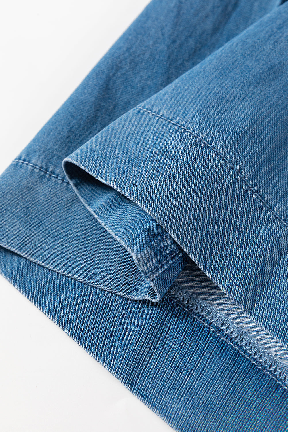 Dusk Blue Mineral Wash Button Fly Waist Wide Leg Jeans Dear-Lover Dropshipping