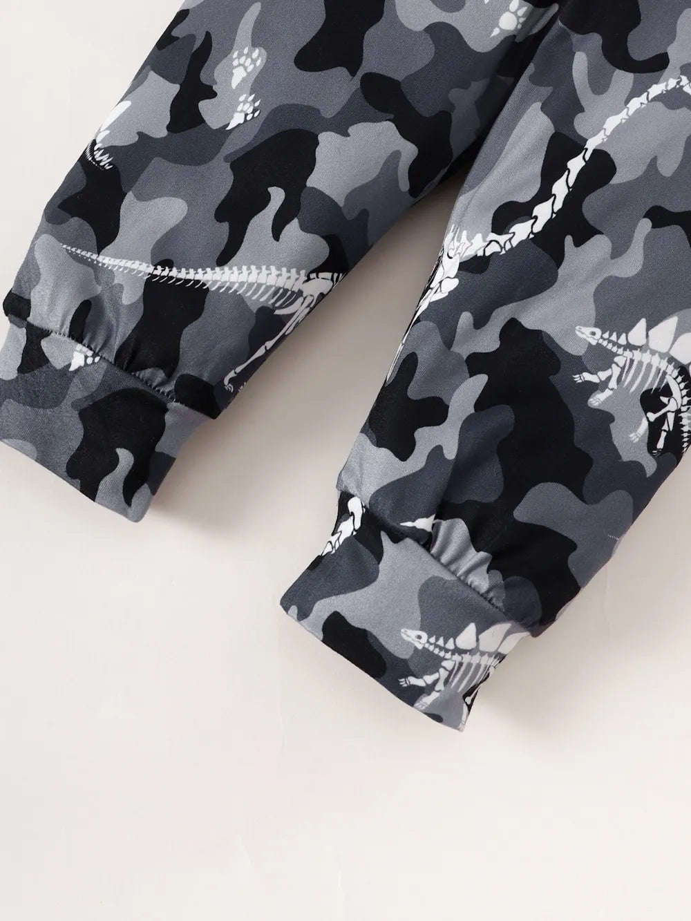 Children's Striped Hooded Bodysuit and Camouflage Pants Set.