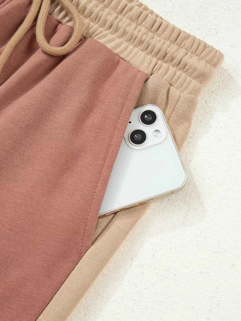 Color Block Long Sleeve Crop Top Drawstring Pant Set