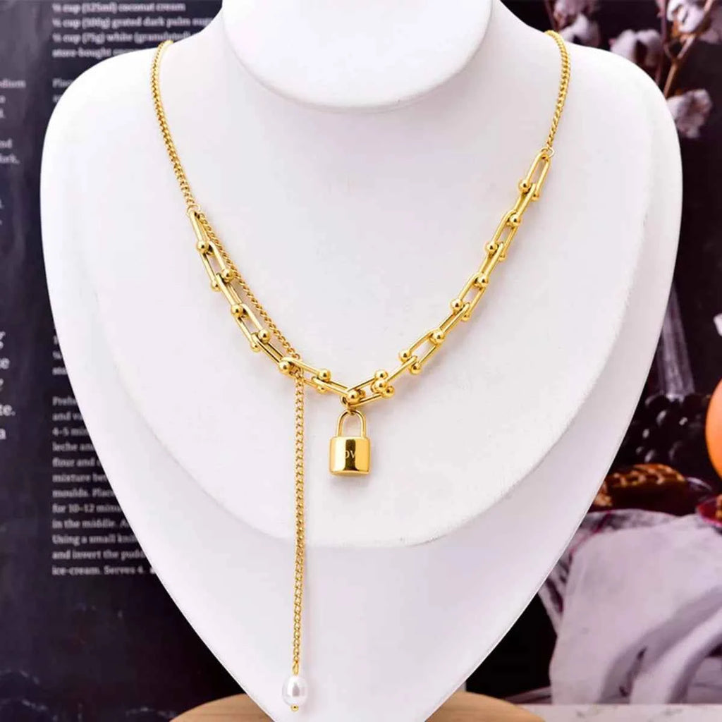 18K Gold-Plated Lock Pendant Necklace