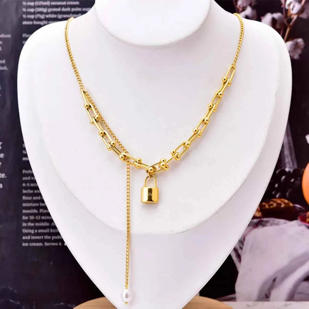 18K Gold-Plated Lock Pendant Necklace