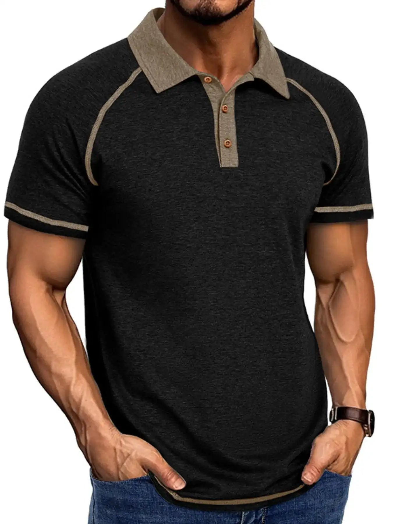 Men's Full Size Contrast Collar Short Sleeve Polo Shirt Plus Size.