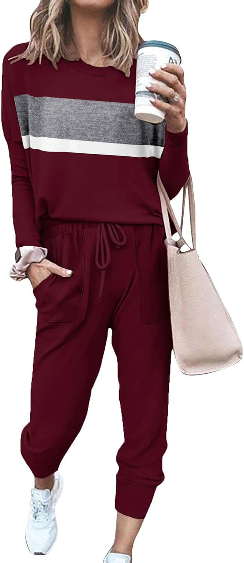 Bofell Lounge Sets for Women Two Piece Travel Outfits Sweatsuits 2 Piece Fashion 2024 Trendy Pajamas