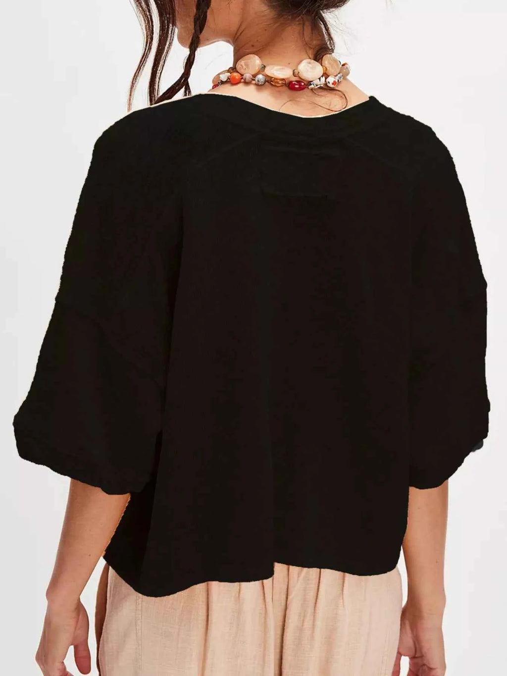 Button-Front Half Sleeve Cardigan