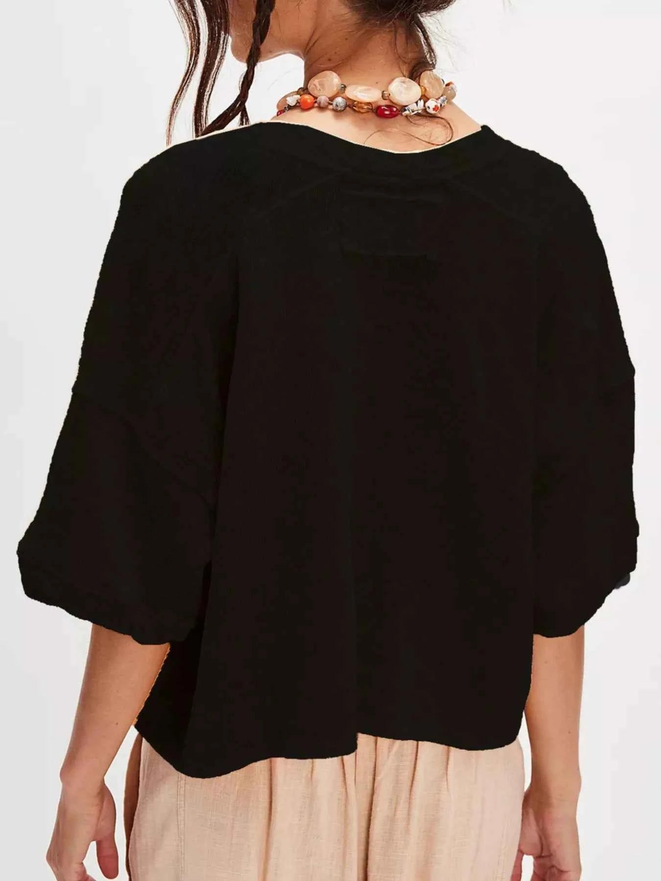 Button-Front Half Sleeve Cardigan