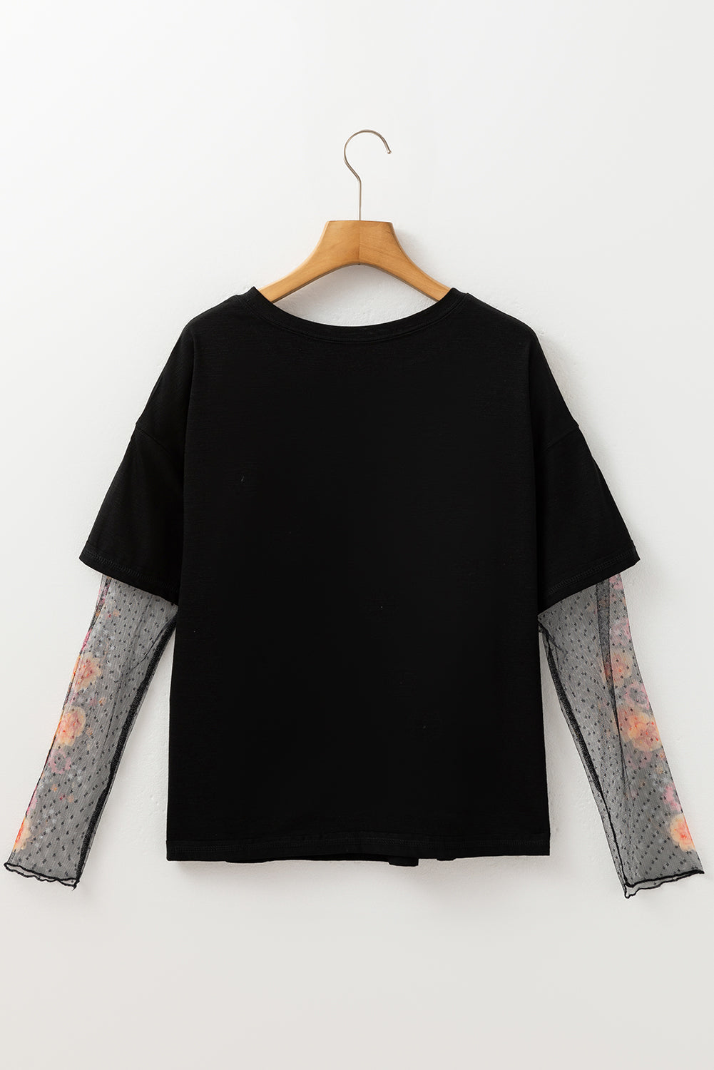 Black Faux Two Piece Floral Long Sleeve Patchwork Tee Dear-Lover Dropshipping
