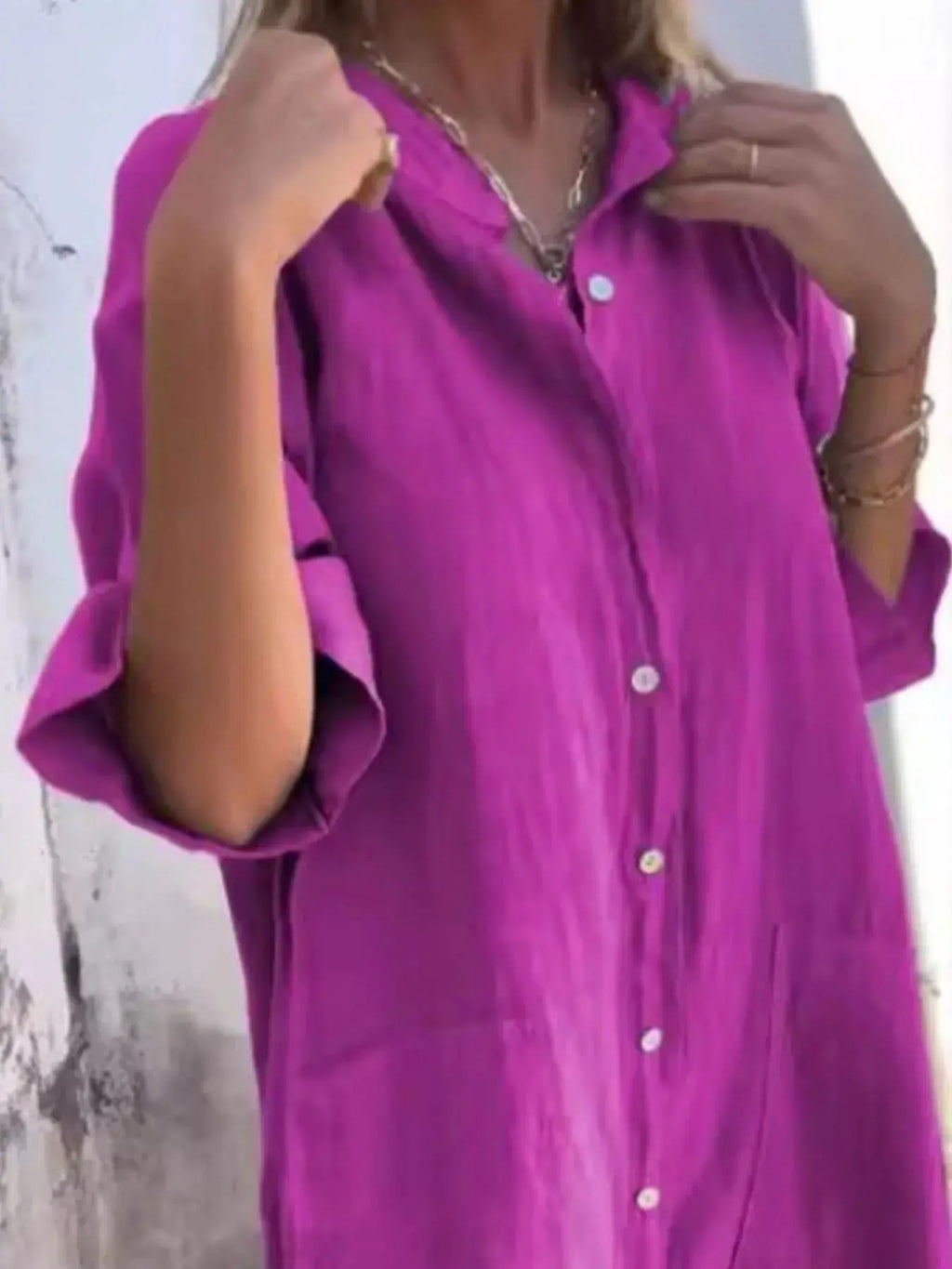 Full Size Casual Linen Button-Down Shirt Dress Plus Size.