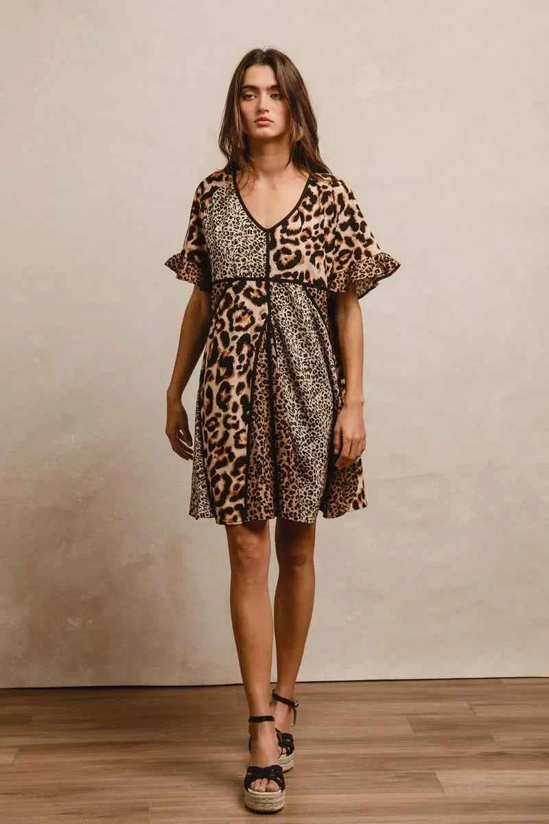 BiBi Leopard Prints Mix and Match Short Sleeves Dress.