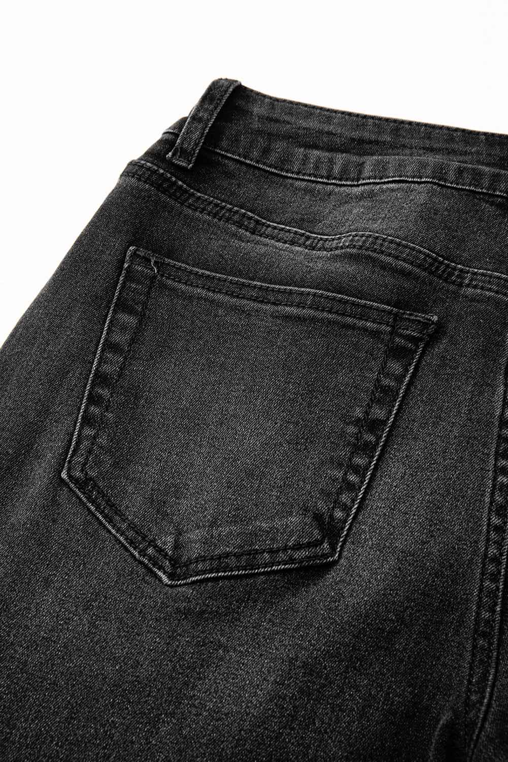 Black Raw Hem Unique Cuffs Straight High Rise Loose Jeans