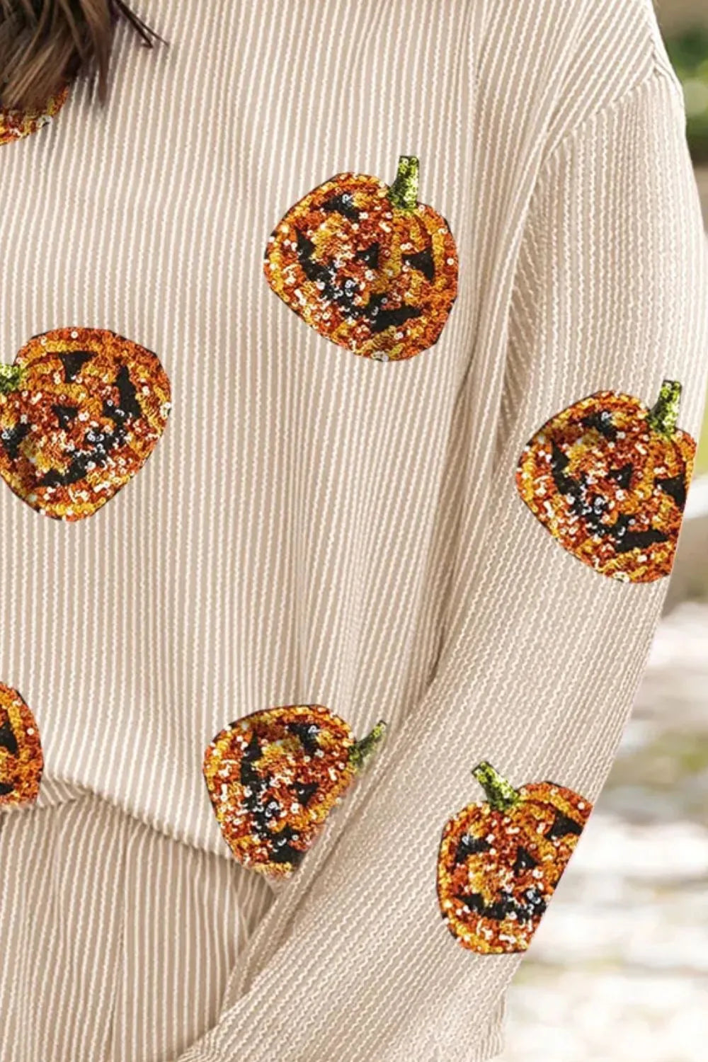 Sequin Pumpkin Round Neck Top and Shorts Set.