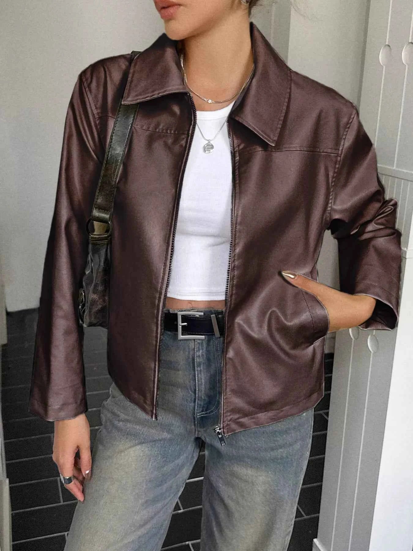 Zip Up Leather Jacket