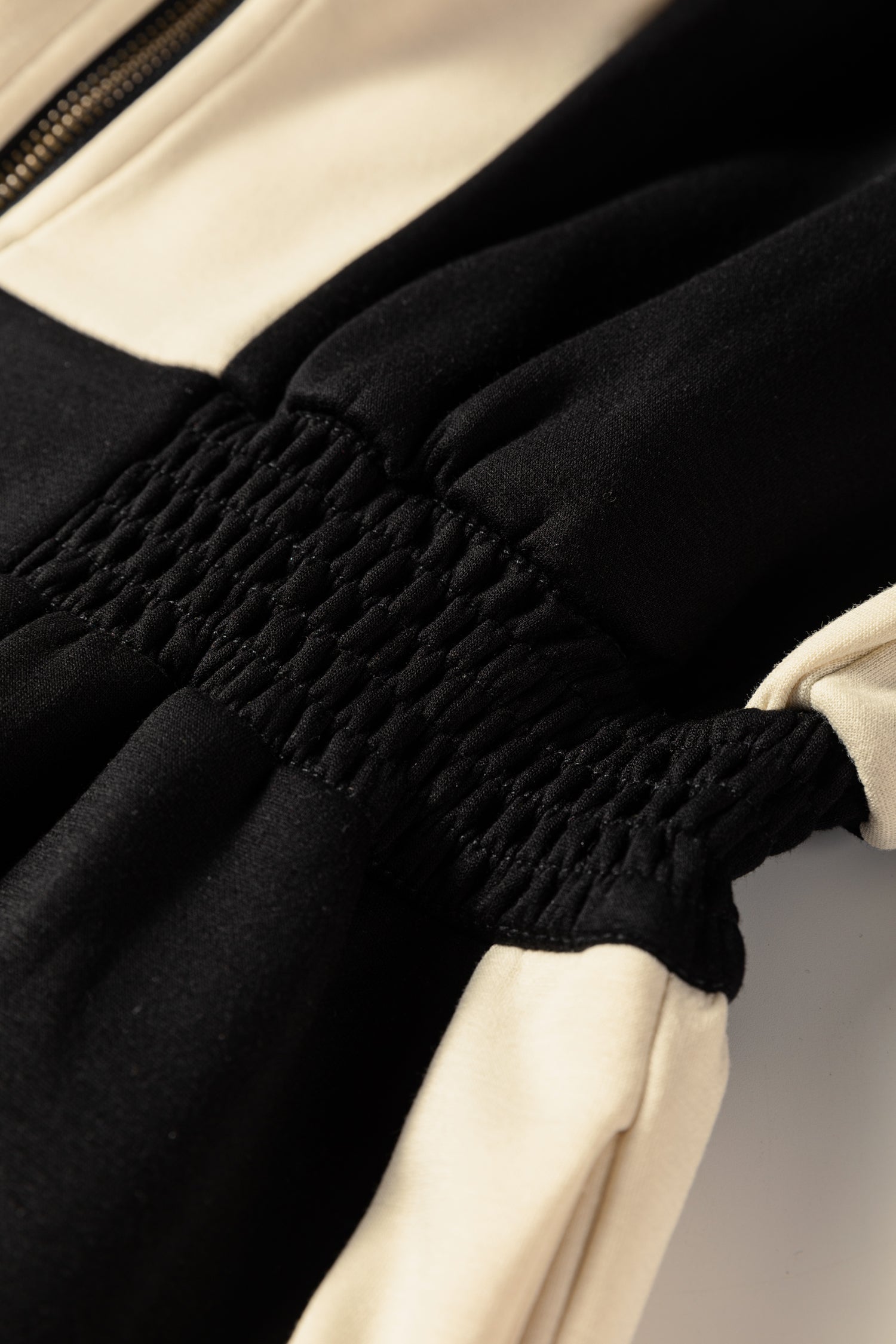 Black Two-tone Long Sleeve Zipped Front Casual Romper