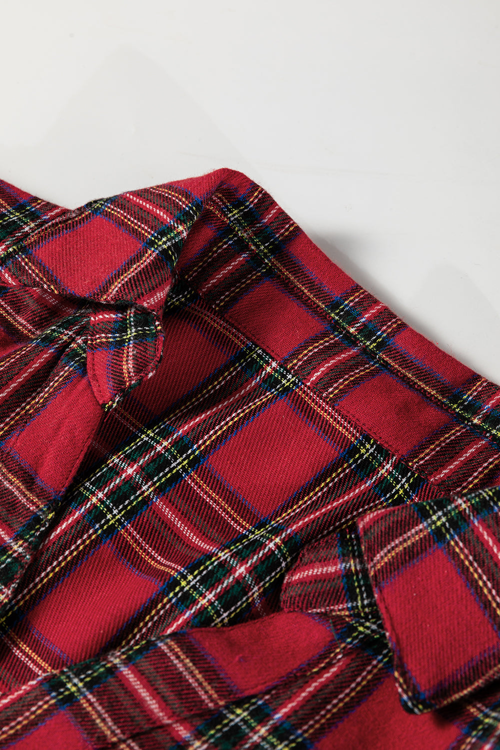 Red Plaid Shirt Collar Half Button Ruffle Hem Long Sleeve Mini Dress Dear-Lover Dropshipping