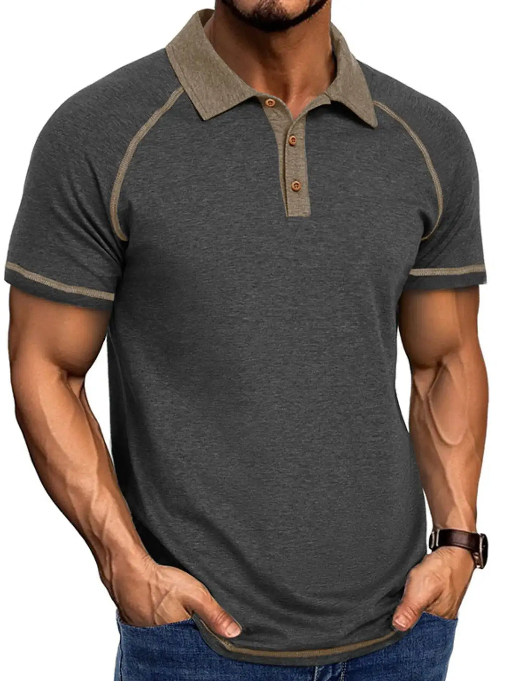 Men's Full Size Contrast Collar Short Sleeve Polo Shirt Plus Size.